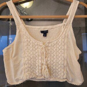 Medium American Eagle Outfitters light yellow festival crop top with crochet det